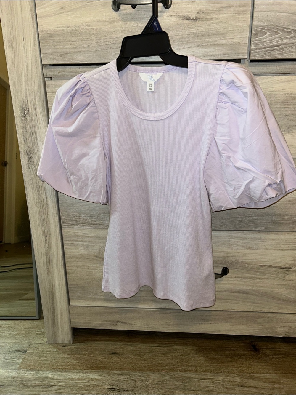 Time and Tru Lilac Puff-Sleeve Knit Top